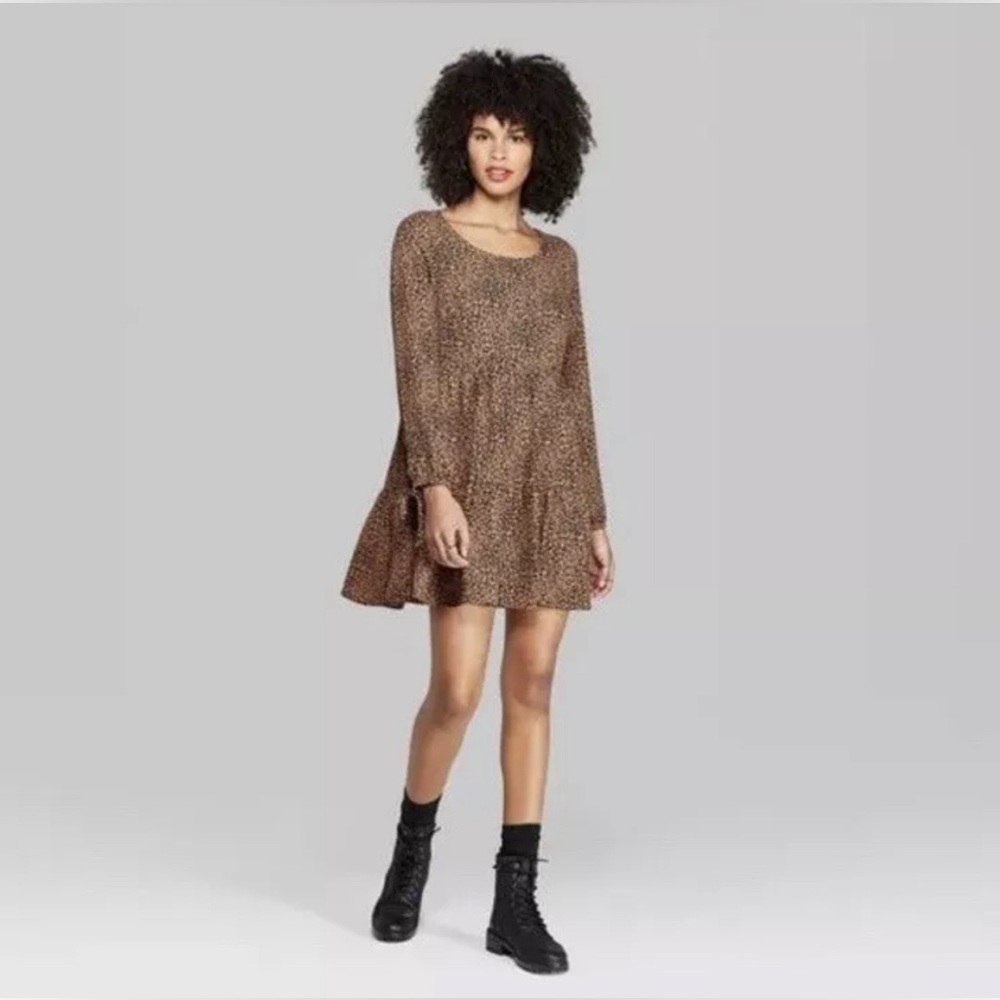 Wild Fable Tiered Long Sleeve Leopard Dress